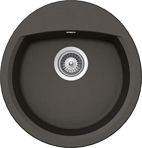 SCHOCK Küchenspüle Manhattan R-100 in Asphalt I runde Granitspüle für 45 cm Unterschrank I kratzfestes pflegeleichtes Cristalite I tiefes Becken für mehr Komfort I Design Spüle mit Excenterbedienung