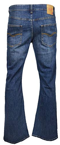 LCJ Denim LC16 Jeans da uomo, svasati, stile anni 70, elasticizzati Acid Wash Mid Blue W36 / L32