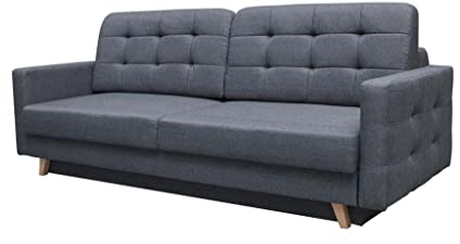 mb-moebel Schlafsofa Kippsofa Sofa Samt mit Schlaffunktion Klappsofa Bettfunktion mit Bettkasten Couchgarnitur Couch Sofagarnitur Schlafcouch 3 Sitzer Gästebett - 229x95x97 cm - Carla (Dunkelgrau)