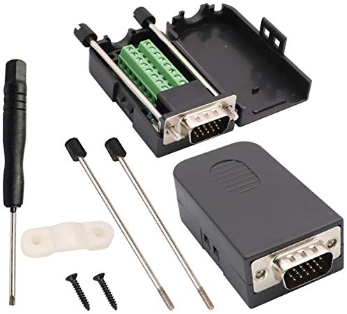 AAOTOKK VGA vis Bornier Adaptateur D-SUB 15 Broches 3 Rangées DB15 VGA Mâle à 16 Broches/Voies Femelle Module de Signal de Connecteur de Carte de Sortie Borne Série avec Boîtier (2 Pcak/Mâle)