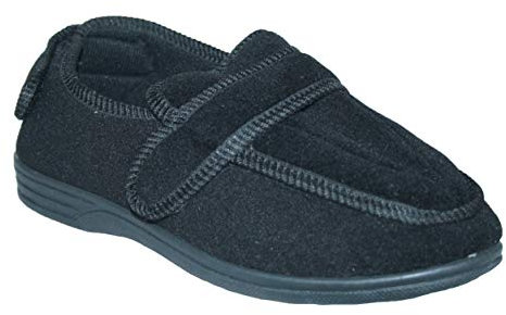 Mens Diabetic Orthopaedic Comfort Luxury Slippers Shoes Wide FIT Adjustable Strap Size UK 7-14 (Declan Black, numeric_13)