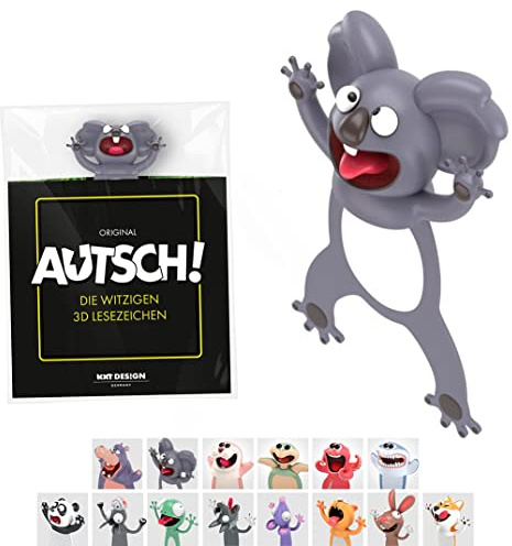 KXT Roliga 3D-bokmärken – original-AUTSCH! tecknade djur – rolig present för barn och vuxna (koala)