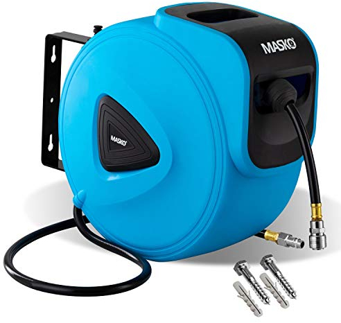 MASKO® 30m Druckluftschlauch Aufroller automatisch 1/4 Anschluss - Schlauchtrommel Wandschlauchhalter Schlauchaufroller Druckluftschlauch-Aufroller Druckluftschlauch-trommel Blau