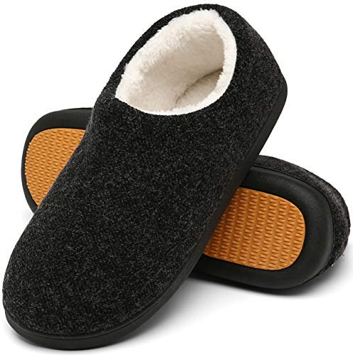 Mishansha Warme Hausschuhe Herren Winter Pantoffeln Herren Hausschuh Männer Memory Foam Slippers Geschlossen Fell Hauspantoffeln Schwarz,Gr.48