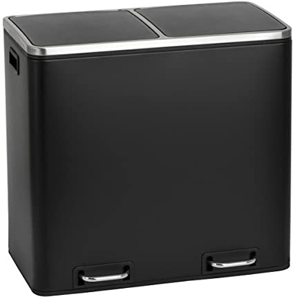 SVITA TM2X24 Treteimer 48 Liter Abfalleimer 2 x 24 Liter Mülleimer Küche Design Mülltrennung Papierkorb Küchen-Ordnung Trennsystem Mülltrennsystem 2 Fächer Treteimer Softclose-Deckel Stahl Schwarz