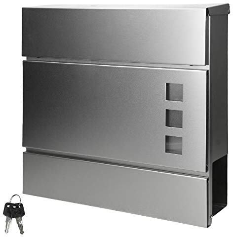 ECD Germany Cassetta Postale Design Moderno da Parete Muro Esterno 37 x 10,5 x 36,5 cm in Acciaio Inossidabile Posta con Porta-Giornale e 2 Chiavi incl. Materiale di Montaggio Argento