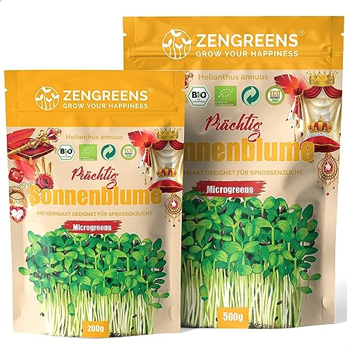 ZenGreens® - Graines de tournesol bio - Choisissez entre 10g, 200g et 500g - Graines de tournesol avec un taux de germination supérieur à 97% - Microgreens