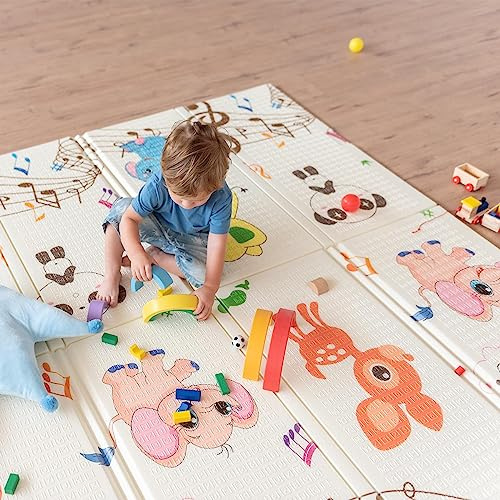 ATAA Alfombra de Juegos Grosor 1.5cm Reversible Colchoneta Infantil Plegable, 180X200 cm, Colchoneta de Juegos Plegable, Alfombra de Doble Cara, Impermeable, No tóxico, Color: (babyzoo)