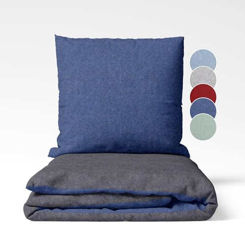sleepling Biancheria da letto in flanella di cotone felpato, 200 x 200 cm, reversibile, grigio scuro, 2 copripiumini e 2 federe 80 x 80 cm, Ökotex, lavabile fino a 60 gradi