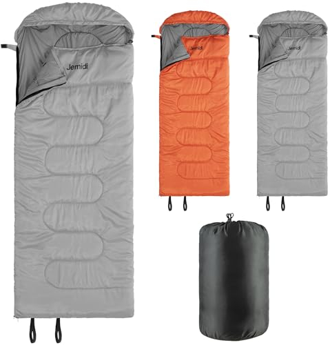 JEMIDI Schlafsack Winter Sommer Outdoor - Für bis zu -5℃ - Deckenschlafsack groß mit Reißverschlüssen - 220x80x10cm - Wasserdichter Winterschlafsack für Erwachsene - Grau