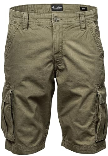 Amaci&Sons Herren Cargoshorts Männer Kurze Bermuda Hose Regular Fit 7027 Olive W32