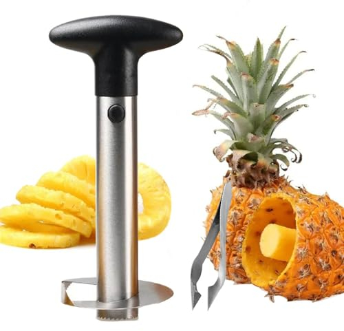 Coupe-ananas – Éplucheur d'ananas en acier inoxydable avec lame plus épaisse, coupe-ananas et dénoyauteur pour enlever les noyaux d'ananas en acier inoxydable