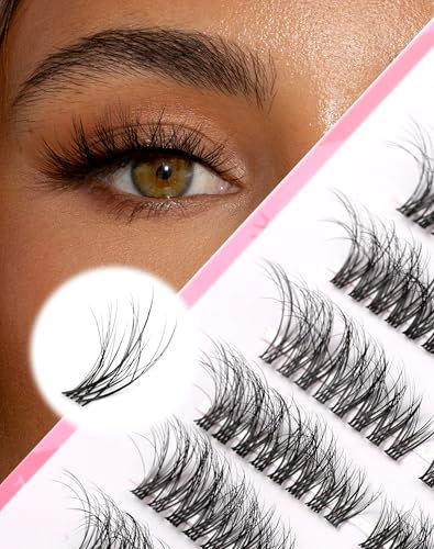 Cat Eye Cluster Lashes Wispy D Curl Eyelash Extensions Mink Volume Lashes Clusters DIY Fluffy Eyelash Clusters at Home Natural Individual Lashes 7 Pairs