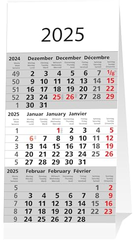ADINA Kleiner Aufstellkalender Dreimonatskalender für den Schreibtisch 1 Stück (2025 weiss)