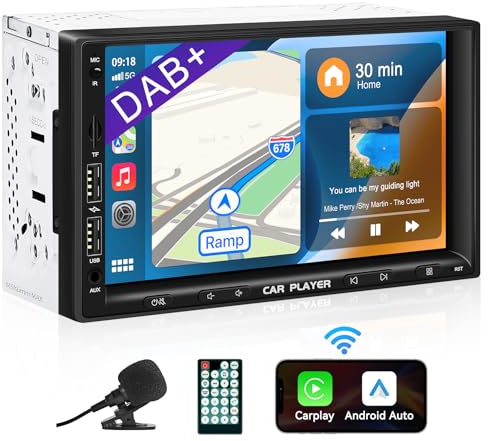 URVOLAX 2Din Autoradio Mit Bildschirm Doppel Din DAB+,7 Zoll Wireless CarPlay with Apple Android Auto Car Play Digital Media Receiver HD Touch Screen Display Navi Bluetooth 5.0 FM Siri Google Assist