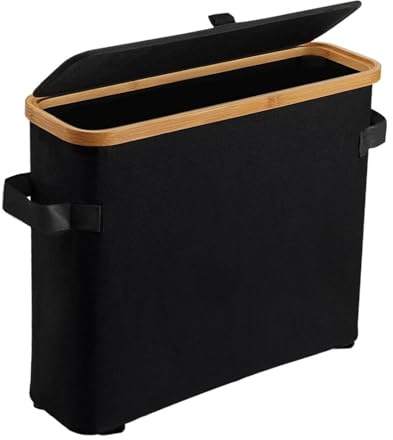 YWJLQH Cesta para Papel Higiénico Organizador de Baño Caja de Almacenamiento con Tapa de Bambú Y Asa Plegable Adecuada para Baño Armario Organización del, Negro, Individual
