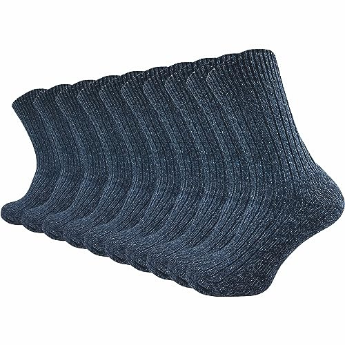 GAWILO Chaussettes norvégiennes chaudes et rembourrées pour homme en 70 % laine (10 paires) | Talonnette épaisse avec semelle en peluche | Chaussettes d'extérieur contre les pieds froids, bleu, 43-46