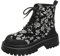 Generisch Bottes pour femme, bottes à lacets, talon plateforme, semelle résistante, bottines à motif floral, bottines classiques à bout rond, bottes basses brodées, Blanc., 40 EU