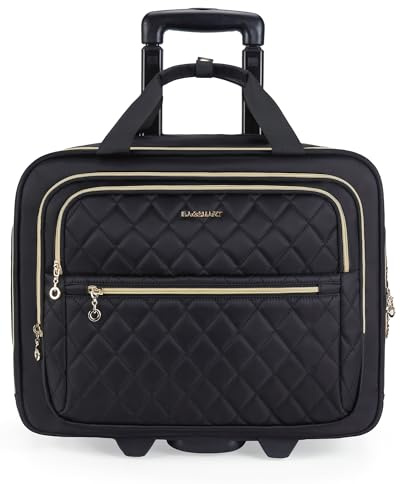 bagsmart Rollable Laptop Bag for Women Rolling Briefcase for 15.6 Inch Laptops, Underseat Carry On Luggage with Wheels, Rolling Computer Bag with TSA Lock, Black, 15.6 Inch
