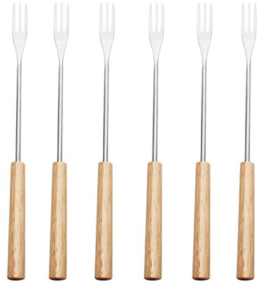 Schokoladenfonduegabel aus Edelstahl, 6-teiliges Set, Massivholzgriff, Obstgabel, Western Cream Fonduegabel