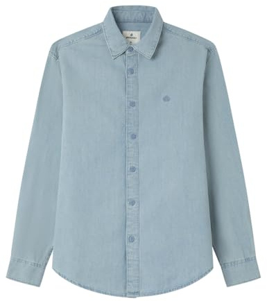 Springfield Camisa Vaquera Básica con Bordado De Árboles, Azul, M