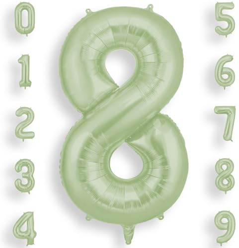 AOOSU Olive Green Helium Balloons, 40 Inches Number Balloons 8, Foil Birthday Balloon for Birthday Anniversary Wedding Party Decorations Celebration Supplies for Girls Women Men Boys