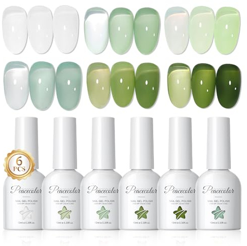 PEACECOLOR Smalto Semipermanente Unghie 10ML, 6 Colori Bianco Latte Verde Series Smalto Trasparente Unghie Soak Off UV/LED Gel Polish Nail Art Fai da Te Manicure Regalo per Ragazze Donne
