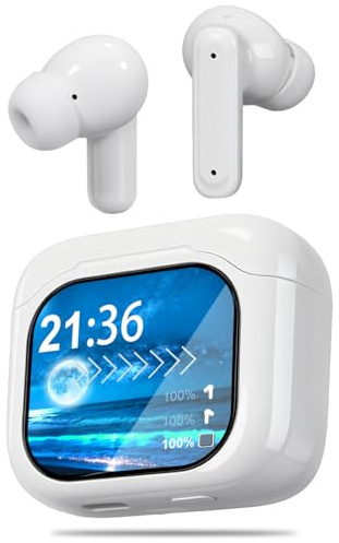 Canareen Écouteurs Bluetooth avec Écran Tactile, Écouteurs Intra-Auriculaires sans Fil Bluetooth 5.4, Intra-Auriculaires avec Réduction de Bruit ANC+ENC, Étanches IPX7, Blanc