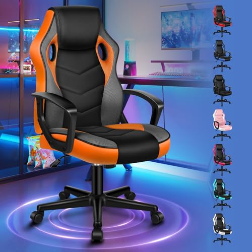 ALFORDSON Gaming-Stuhl, Gamer Stühle, PC-Computer-Rennstuhl Rückenlehne, ergonomisch Chefsessel, drehbarer Schreibtisch Bürostuhl aus PU-Leder und Stoff für Damen, Herren und Teenager, Orange