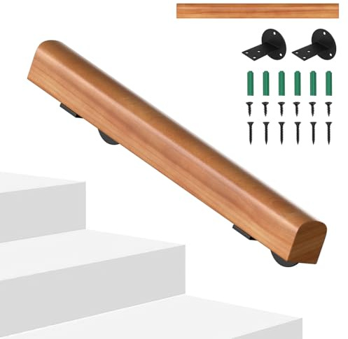 Hebitod Pasamanos de madera de pino, 60 cm, barandilla para escaleras, madera semicircular, pasamanos de madera antideslizante, montado en la pared con material de montaje, para escaleras, barandilla