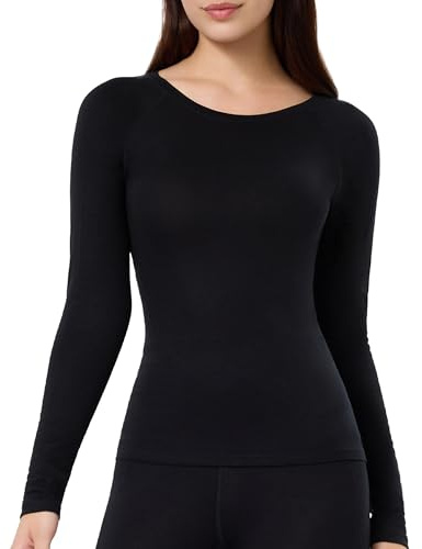 CAOZITOU Merino Wool Thermal Top Womens, 100% Wool Base Layer Women, Long Sleeve Merino Thermal Shirt for Cold Weather 250g (Black, Medium)
