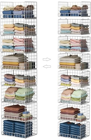 Yociyoga 8-Tier Stackable Closet Organizers and Storage Shelves, Foldable Closet Shelf Organizer, Stackable Storage Bins Drawers for Closet Organizer System, White(Patent Pending)