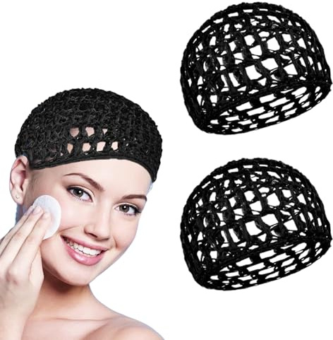 SHOFUL Lot de 2 bonnets de douche, filets à cheveux, pour dormir, pour presse à soie, protection pour cheveux bouclés et perruques, doux et réutilisables, pour femmes, sangle de levage, tissage, noir