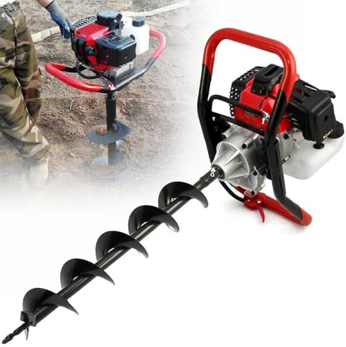 QUGURLID 4 Stroke Gasolines Post Hole Digger, 8 Types of Drill Bits Petrol Earth Auger Drill for Fence Posts, Trees, and Garden Soil,efficient Ground Drilling Machine (10cm)