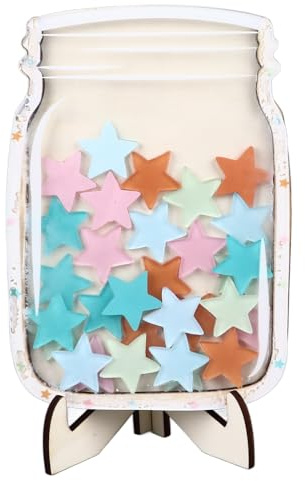 Star Reward Jar 30 estrellas coloridas seguras y resistentes soporte estable de madera entrenamiento de rutina tablero de recompensa para niños para educación en el hogar
