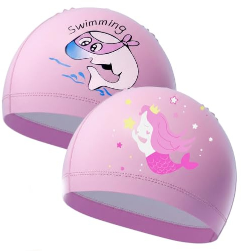 2PCS Swimming Cap, Swimming Hat, Soft Stretchy Design Swim Hat for Swimming Lessons and Pool Activities (Pink)