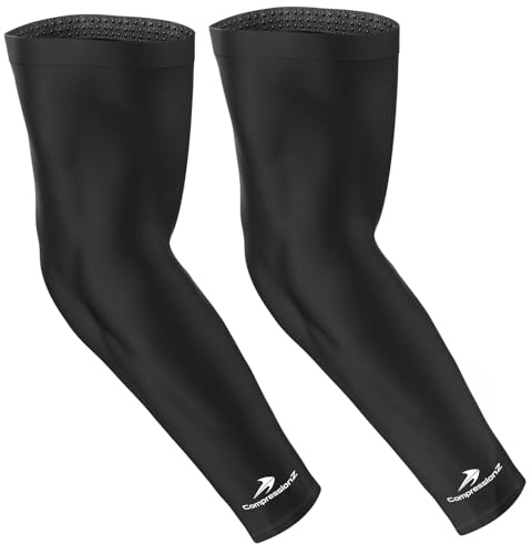 CompressionZ Compression Arm Sleeves for Men & Women| Cooling UV Sun Protection Elbow Pain Relief for All Sports and Recovery Black: Pair Large