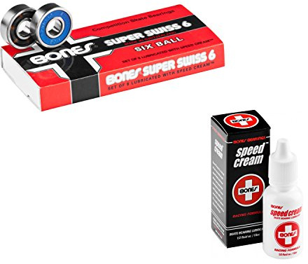 BONES Super Swiss 6 Skateboard Bearings 8-Pack with Speed Cream Lubricant