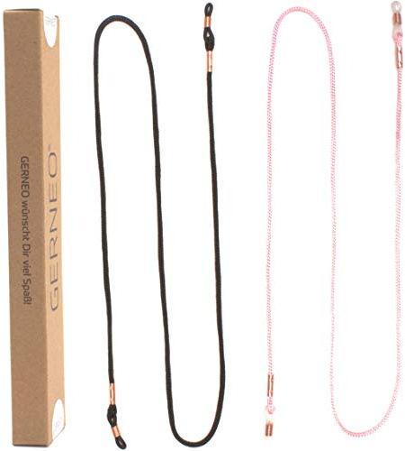 GERNEO® - Parigi – Fascia per occhiali in tessuto di alta qualità – Cordoncino extra lungo per occhiali da sole e occhiali da lettura – diversi colori – Supporto in rame, Mito Nero & Coconut Rosa, M