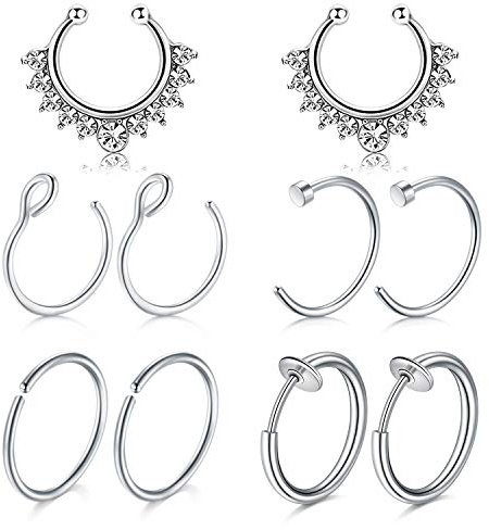 Mayhoop - Finto piercing per naso, setto nasale, in acciaio chirurgico, con zirconia cubica trasparente, finto piercing per labbro, orecchio, naso, setto, anello non piercing, per donne e uomini