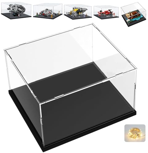 Vetrina Espositiva Teca Plexiglass Acrilico 3mm per Lego 75375 75426 Millennium Falco 21366 Lontre Marine 75447 Razor Crest 11375 F2004 21319 21328 Collezionismo Trasparente, Nero Interno 35x25x15cm