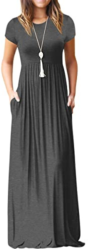 GRECERELLE Womens Maxi Dress Ladies' Summer Casual Short Sleeve Long Dresses with Pocket for Daily, Holiday, Travel, Maternity