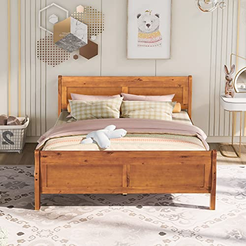 Harper & Bright Designs Wood Queen Size Bed Frame with Headboard and Footboard, Queen Size Platform Bed with Wooden Slat Support for Boys, Girls,No Box Spring Needed,Oak