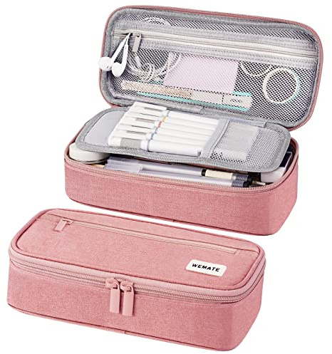 WEMATE Large Pencil Case,Pencil Case for Women & Men, Pencil Pouch, Marker Pen Case,Portable Stationery Pencil Bag for Office Pink