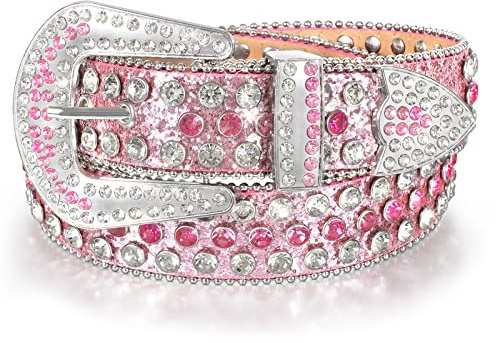 LEACOOLKEY Cintura con strass per uomini e donne cintura in pelle con borchie western cowboy brillante per jeans pantaloni abiti