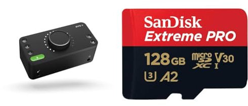 Audient EVO 4 USB Audio Interface sound card for music production (2 in / 2 out USB audio-interface & SanDisk 128GB Extreme PRO microSDXC card + SD adapter + RescuePro Deluxe, up to 200 MB/s
