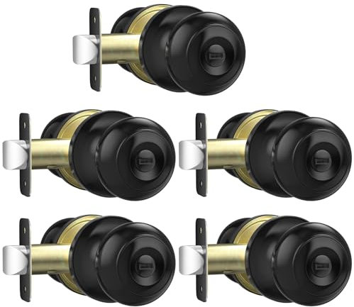 AEEKEL Black Door Knobs Interior Keyless Knob, Privacy Door Knob with Lock, 5 Pack Door Locks for Bedrooms Bathroom, Reversible for Left/Right Door Handle