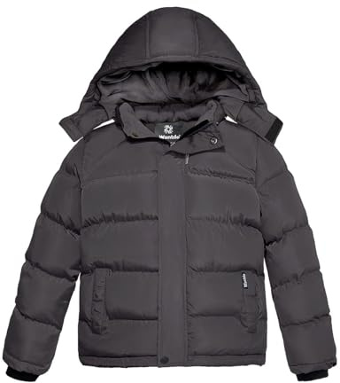 Wantdo Pojke vinter varm fleecejacka tjock bomull vadderad parkas klassisk vindtät jacka utomhus huva jacka