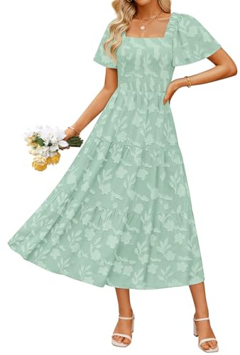 ZESICA Womens 2026 Summer Boho Wedding Guest Midi Dresses Sage M