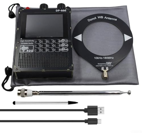 DP-666 Bärbar radio, högkänslighetsradio, fullband, FM AM, kortvågsradio med TEF6686 bilchip, täckning med RDS, 5 000 mAh uppladdningsbart batteri (svart med antenn)